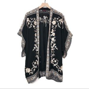 Johnny Was Floral Embroidered Rose Black Kimono